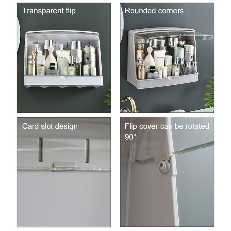 Wall-Mounted Transparent Cosmetic Storage Box Large-Capacity Bathroom And Kitchen Dustproof And Waterproof Flip Rack