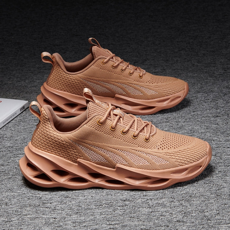 Breathable Fly Woven Mesh Shoes Men Casual Sports Running Shoes, Size: 45(Brown)