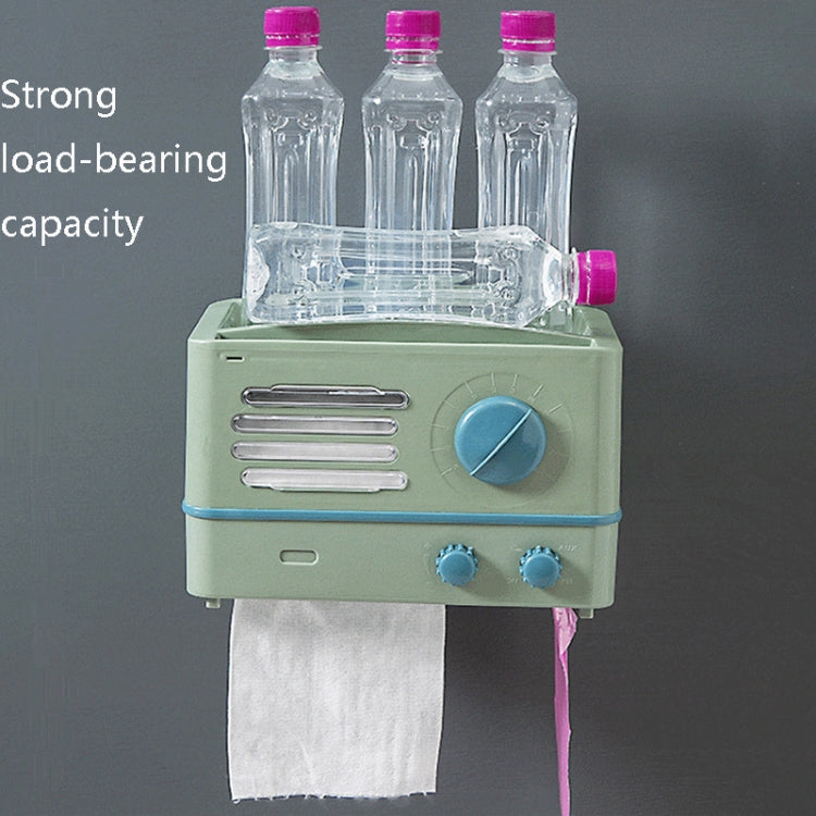 Wall-Mounted Waterproof Retro Radio Tissue Box Punch-Free Mobile Phone Bathroom Shelf Pumping
