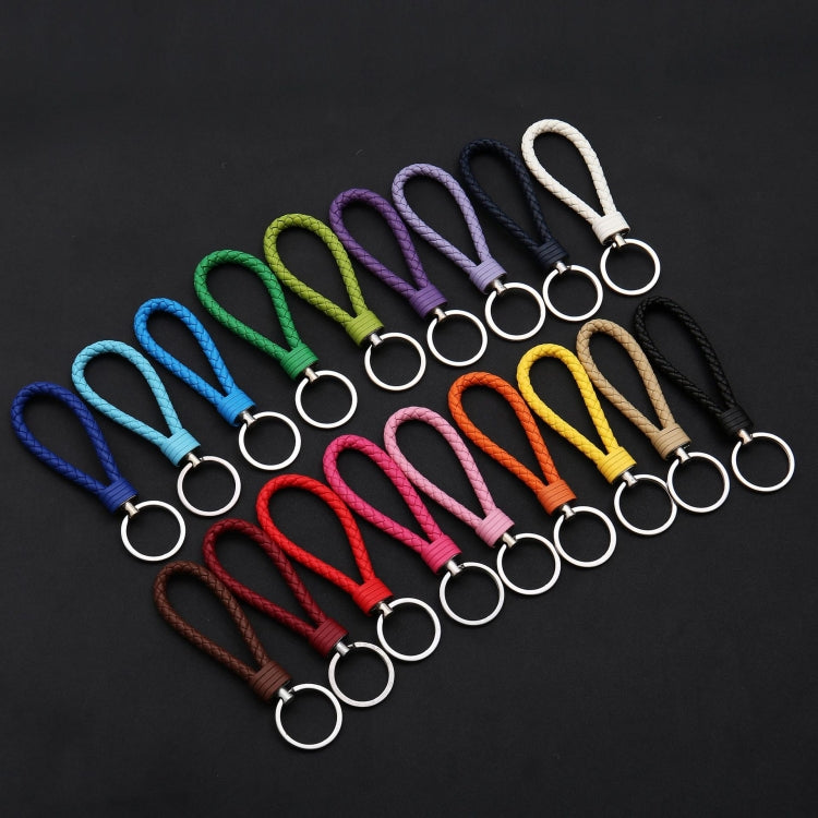 100 PCS Woven Leather Cord Keychain Car Pendant Leather Key Ring Baotou With Small Round Piece