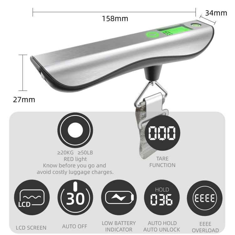 50kg/50g  Luggage Scale Electronic Scale Fishing Scale With Spirit Level & Overweight Reminder Function