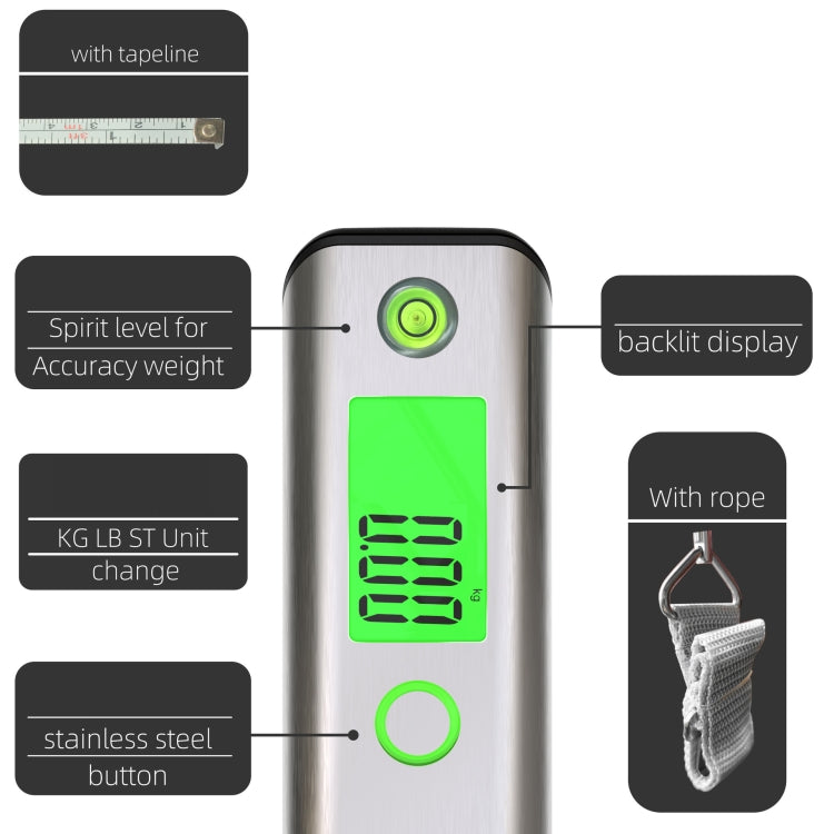 50kg/50g  Luggage Scale Electronic Scale Fishing Scale With Spirit Level & Overweight Reminder Function