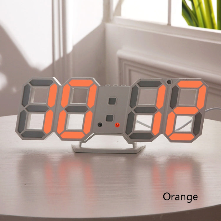 6609 3D Stereo LED Alarm Clock Living Room 3D Wall Clock, Colour: Orange