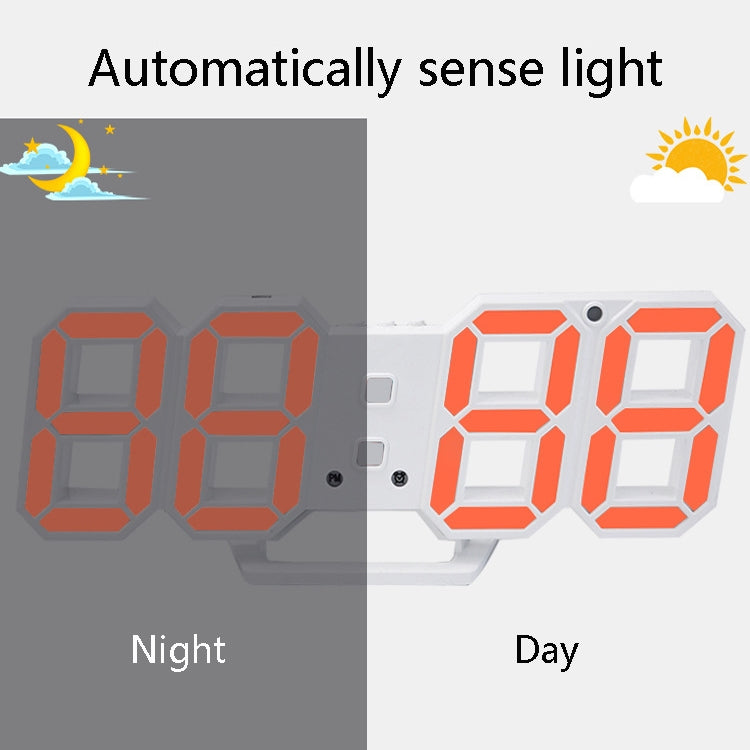 6609 3D Stereo LED Alarm Clock Living Room 3D Wall Clock, Colour: Orange