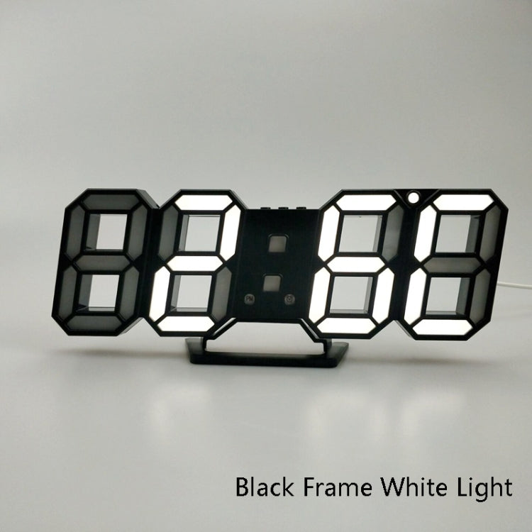6609 3D Stereo LED Alarm Clock Living Room 3D Wall Clock, Colour: Black Frame White Light