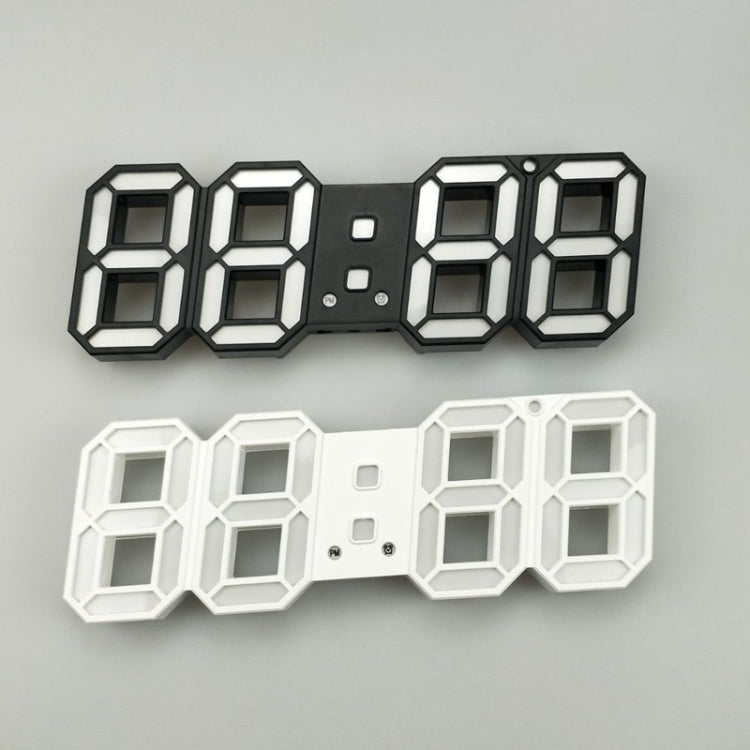 6609 3D Stereo LED Alarm Clock Living Room 3D Wall Clock, Colour: Black Frame White Light