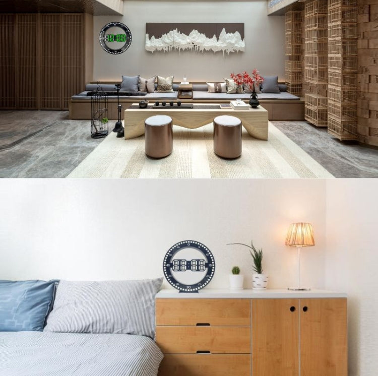 DS-3688L Living Room 3D Wall Clock Big Screen LED Electronic Clock, Colour: Black+Green