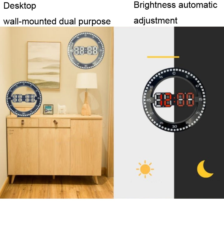 DS-3688L Living Room 3D Wall Clock Big Screen LED Electronic Clock, Colour: Second Light Black+Red