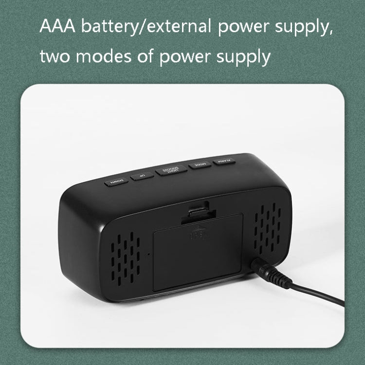 Mirror Bedside Alarm Clock Battery Plug-In Dual-Purpose LED Clock, Colour: Rectangle Black Shell (Black Surface green light)