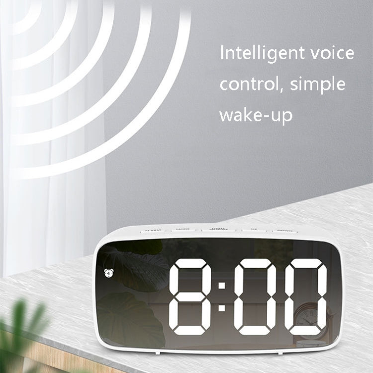 Mirror Bedside Alarm Clock Battery Plug-In Dual-Purpose LED Clock, Colour: Arc-shaped White Shell (Mirror White Light)