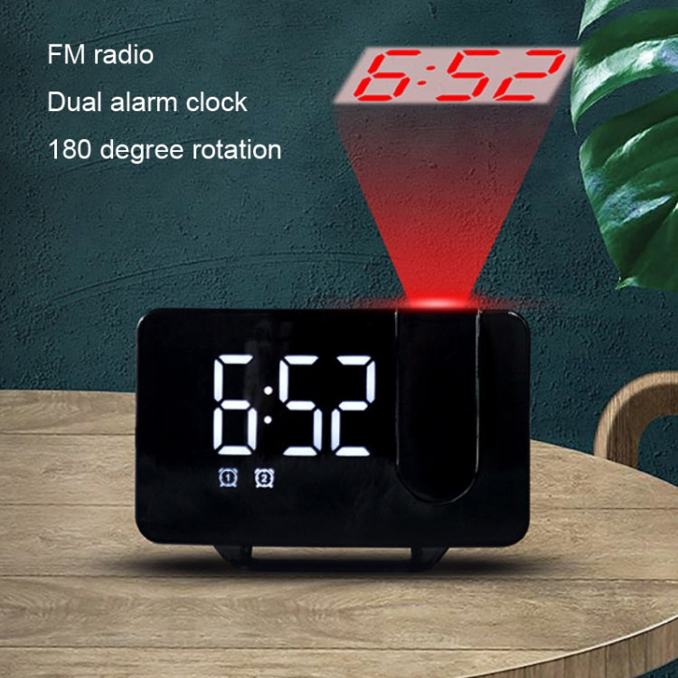 Projection LED Large Screen Display Alarm Clock Radio Electronic Clock(Black Shell White Lamp)