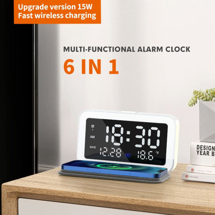 15W Mobile Phone Wireless Charging Clock Night Light Alarm Clock(White)