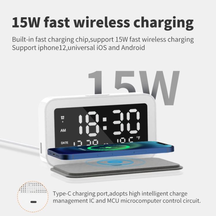 15W Mobile Phone Wireless Charging Clock Night Light Alarm Clock(White)