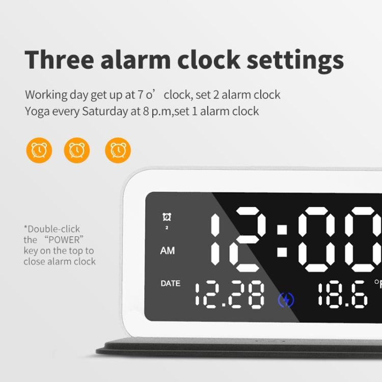 15W Mobile Phone Wireless Charging Clock Night Light Alarm Clock(White)