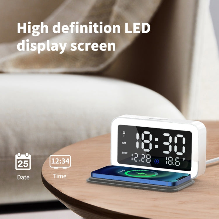 15W Mobile Phone Wireless Charging Clock Night Light Alarm Clock(White)