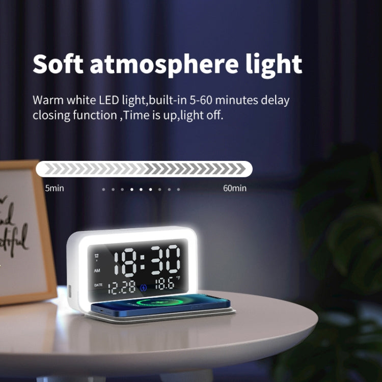 15W Mobile Phone Wireless Charging Clock Night Light Alarm Clock(White)