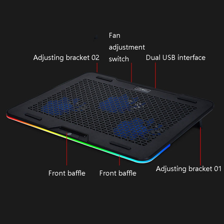 JRC C17B3 Notebook Heat Sink Computer USB Increase Bracket Radiator for 14-17-Inch Notebook(Touch RGB Light)
