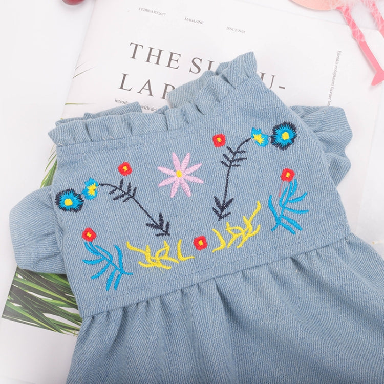 Pet Embroidered Pleats Princess Skirt Dog ??Denim Skirt, Size: M(Blue)