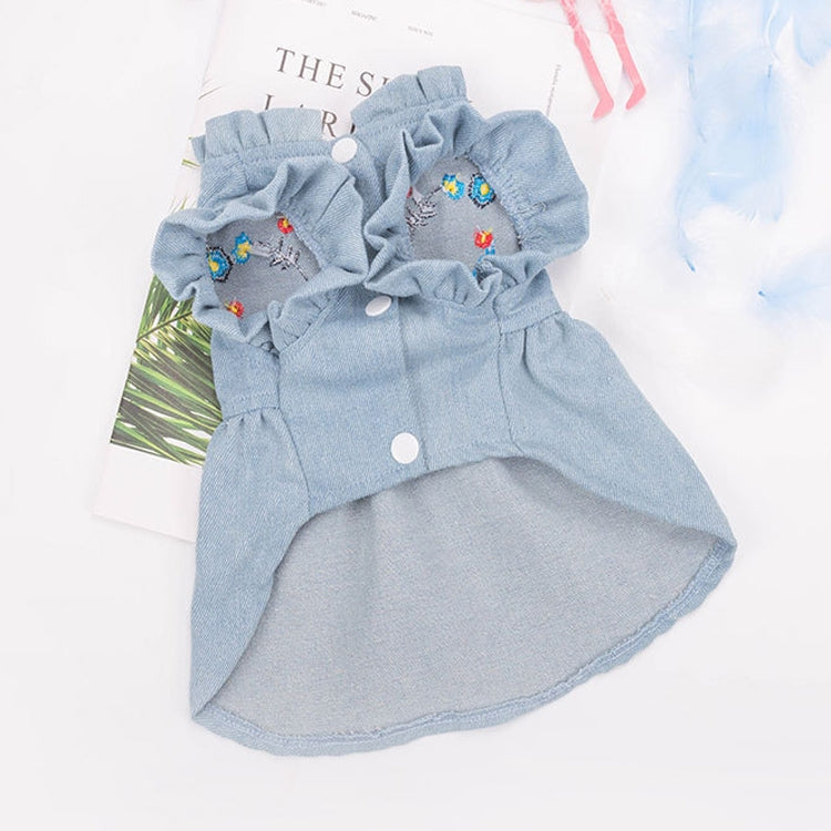 Pet Embroidered Pleats Princess Skirt Dog ??Denim Skirt, Size: L(Blue)