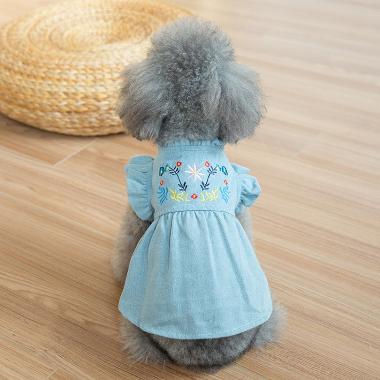 Pet Embroidered Pleats Princess Skirt Dog ??Denim Skirt, Size: XL(Blue)