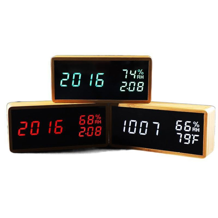 1502 Temperature And Humidity Electronic Clock Solid Wood LED Digital Control Alarm Clock, Colour: Green