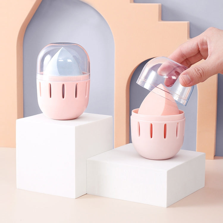 2 PCS Transparent Dust-Proof Cosmetic Egg Storage Box With Lid Portable Breathable And Mildew-Proof Puff Storage Box(Pink)