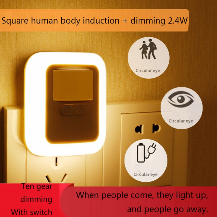 GD-8605 Human Body Induction Sound And Light Dimming Brightness Night Light EU/US Plug, Light color: Square 2.4W