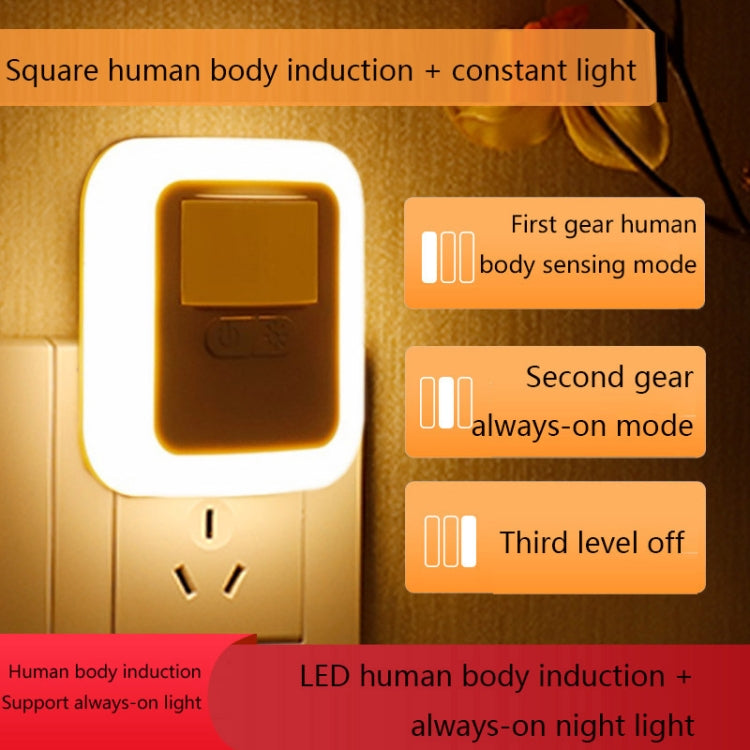 GD-8605 Human Body Induction Sound And Light Dimming Brightness Night Light EU/US Plug, Light color: Square 1.2W