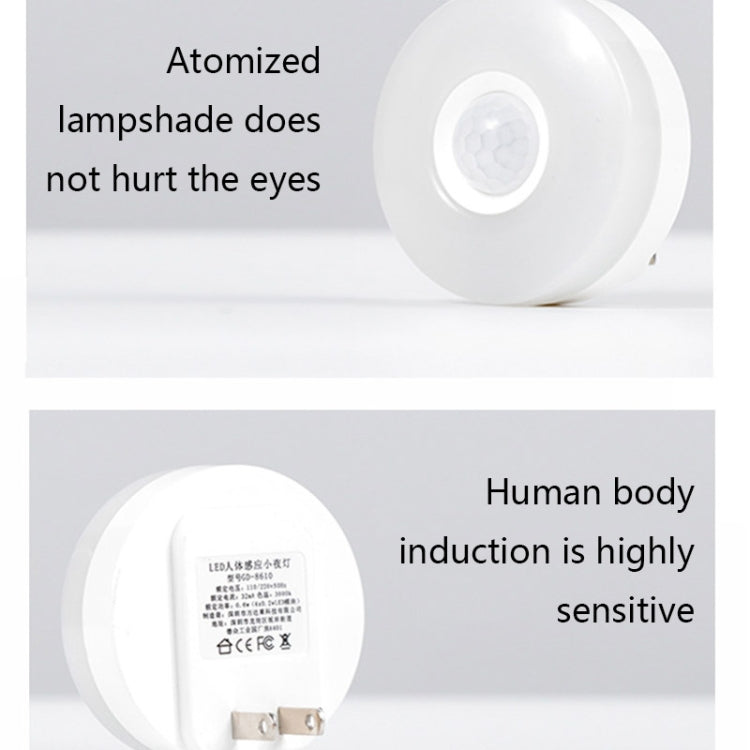 GD-8605 Human Body Induction Sound And Light Dimming Brightness Night Light EU/US Plug, Light color: Round 0.6W