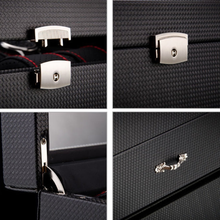 20 Grid Double-Layer Watch Storage Box Carbon Fiber Leather Watch Display Box With Lock & Glass Sunroof