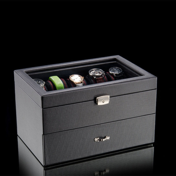 20 Grid Double-Layer Watch Storage Box Carbon Fiber Leather Watch Display Box With Lock & Glass Sunroof