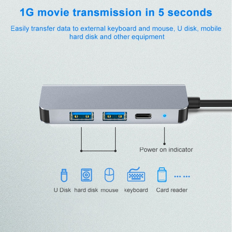 4 In 1 USB-C / Type-C To 4K HDMI + USB 3.0 + USB 2.0 + PD USB-C / Type-C Charging Ports Multifunctional HUB Docking Station