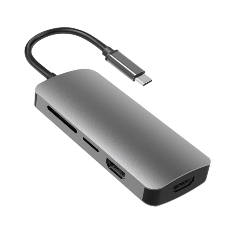 8 In 1 USB-C / Type-C To 3 USB 3.0 + Dual 4K HDMI + SD / TF Card Slot + PD USB-C / Type-C Charging Ports Multifunctional HUB Docking Station