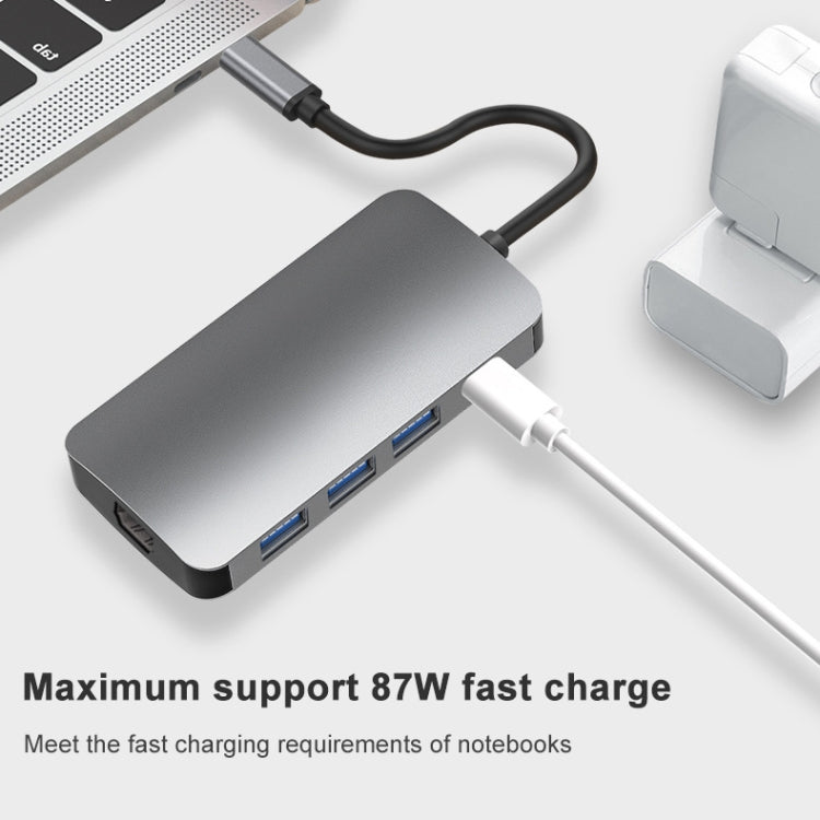 8 In 1 USB-C / Type-C To 3 USB 3.0 + Dual 4K HDMI + SD / TF Card Slot + PD USB-C / Type-C Charging Ports Multifunctional HUB Docking Station