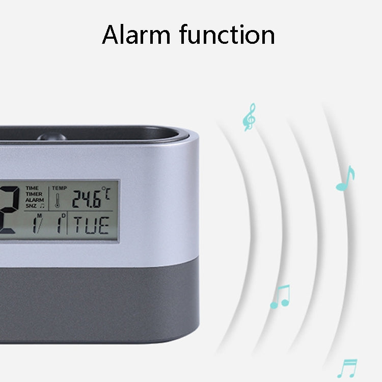 2078 Pen Holder LCD Electronic Clock Digital Office Display Temperature Alarm Clock(Black)