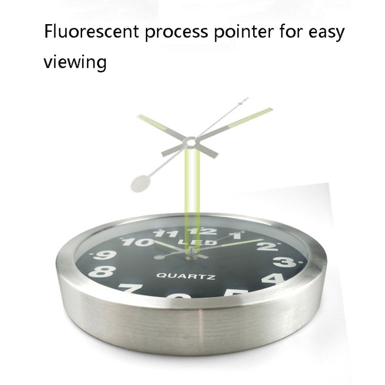 1207 12 Inch Digital Metal LED Wall Clock Living Room Mute Wall Clock(Without Adapters And Battery Type)