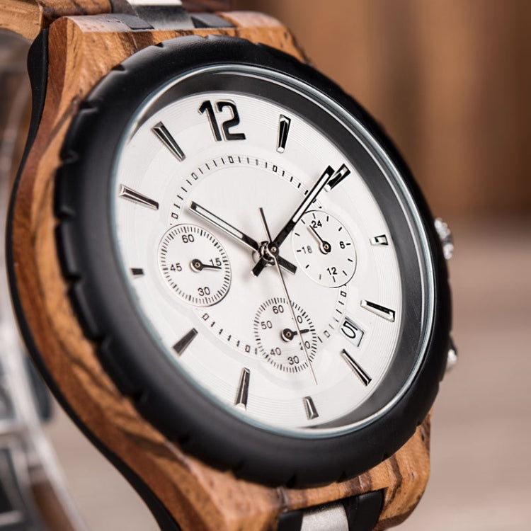 D21 Men Wooden Strap Stainless Steel Luminous Waterproof Watch