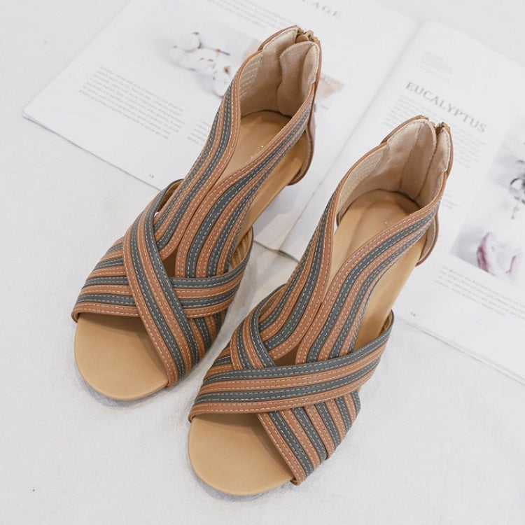 Women Summer Slope Heel Sandals Fashion Bohemian Style Fish Mouth Shoes, Size: 36