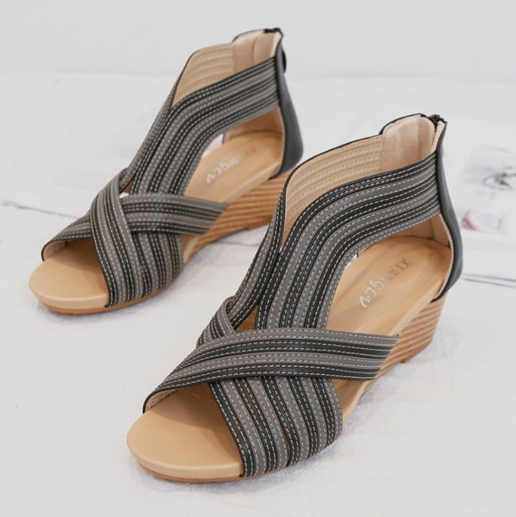 Women Summer Slope Heel Sandals Fashion Bohemian Style Fish Mouth Shoes, Size: 38