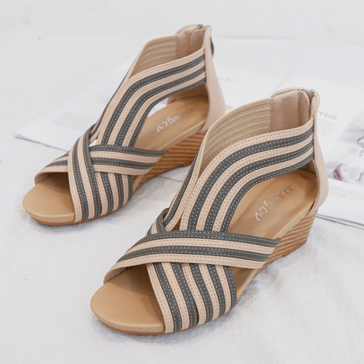 Women Summer Slope Heel Sandals Fashion Bohemian Style Fish Mouth Shoes, Size: 38