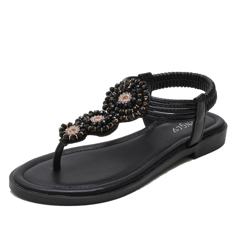 Ladies Summer Bohemian Roman Sandals Seaside Flat Beach Shoes, Size: 38