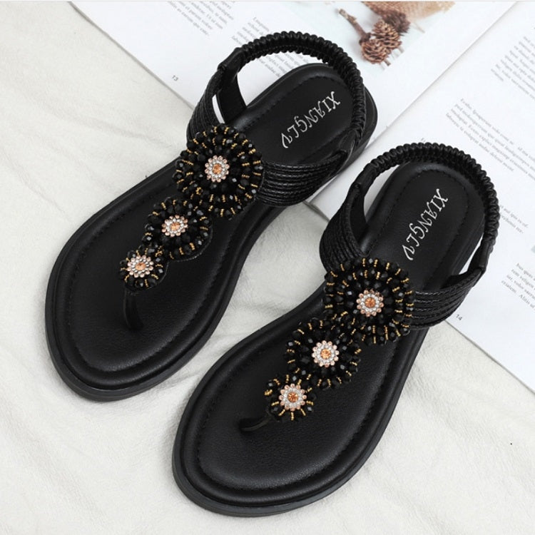 Ladies Summer Bohemian Roman Sandals Seaside Flat Beach Shoes, Size: 38