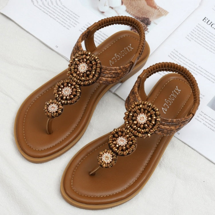 Ladies Summer Bohemian Roman Sandals Seaside Flat Beach Shoes, Size: 38