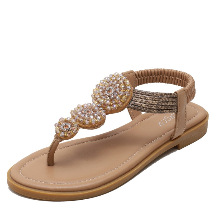Ladies Summer Bohemian Roman Sandals Seaside Flat Beach Shoes, Size: 42