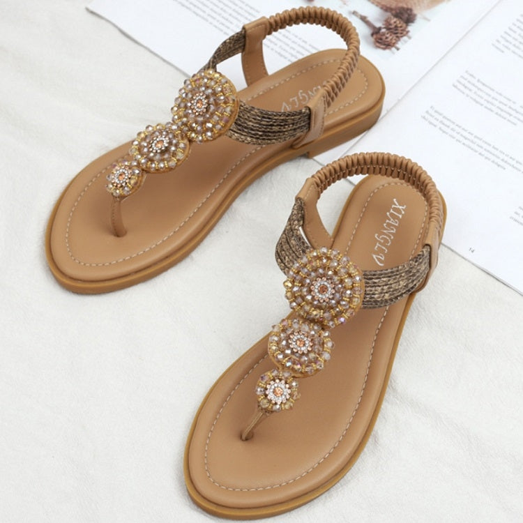 Ladies Summer Bohemian Roman Sandals Seaside Flat Beach Shoes, Size: 42