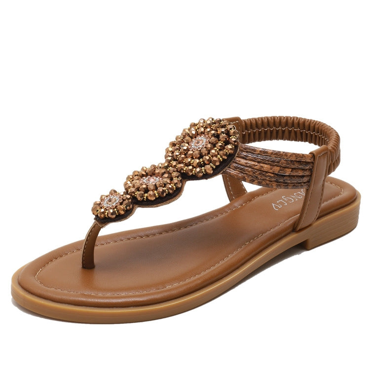 Ladies Summer Bohemian Roman Sandals Seaside Flat Beach Shoes, Size: 42