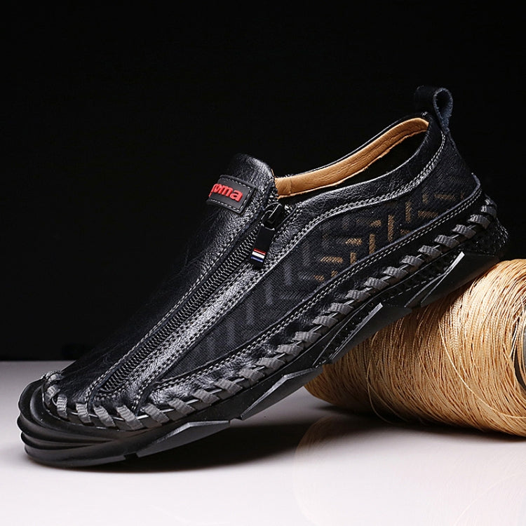 Spring And Summer Men Casual Leather Zipper Shoes Outdoor Lazy Shoes, Size: 38
