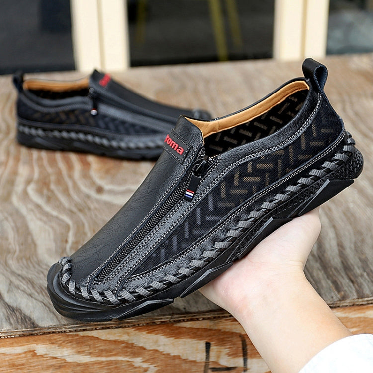 Spring And Summer Men Casual Leather Zipper Shoes Outdoor Lazy Shoes, Size: 38