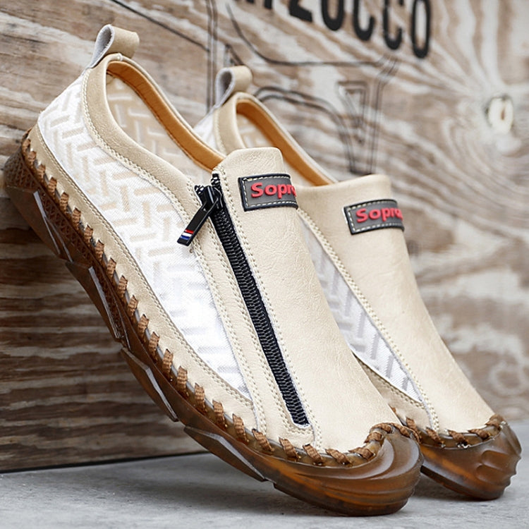 Spring And Summer Men Casual Leather Zipper Shoes Outdoor Lazy Shoes, Size: 38