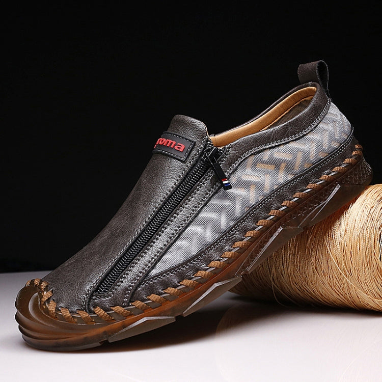 Spring And Summer Men Casual Leather Zipper Shoes Outdoor Lazy Shoes, Size: 38